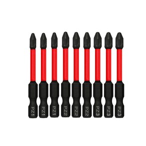 9피스 25mm 50mm 포지드라이브 스크루드라이버 비트 마그네티즈 PZ1 PZ2 PZ3 임팩트 드라이버 비트, Red, 1개