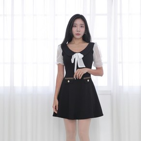 로제 미니 원피스 홀복 파티룩 클럽의상 골드체인 버튼 플레어 원피스 A0556