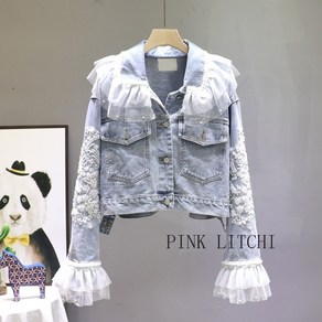 [PINK LITCHI]여성 망사 패치워크 청자켓 트렌드 데님자켓 가을 bv4 zhuo1017