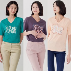 [지센] 여성 전면 원포인트 프린팅 브이넥 반팔티셔츠(색상3종) 면65% LCTSP424