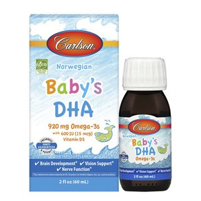 칼슨랩스 노르웨지안 어린이 DHA 오메가-3 920mg 비타민 D3 600IU 포함, 60ml, 1개