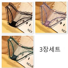 3장세트 여성용 레이스 팬티 시스루 투명 망사 팬티 Women's Underpants