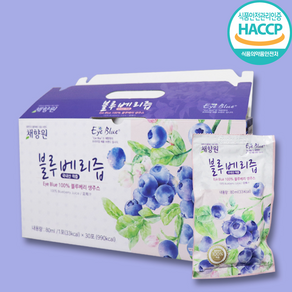 강원도 화천 국내산 무농약블루베리 3.8kg NFC착즙 100% 무설탕 프리미엄 블루베리즙 80ml x 30개입, 1박스, 2.4L