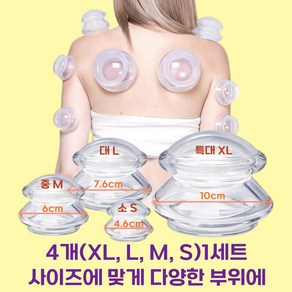 테라우라헬스 실리콘 부항기 세트 컵핑 마사지 특대+대+중+소