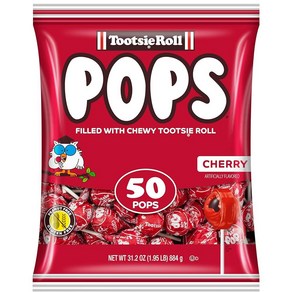 Tootsie Pops 싱글 맛 백 - 초콜릿 센터가 있는 체리 맛 롤리팝 - 개별 포장 하드 캔디 - 레드 캔디 - 땅콩 프리 글루텐 프리 50개 (1팩), 1개