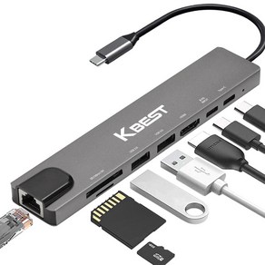 케이베스트 ch800 USB C타입 허브 8in1 멀티허브 4K HDMI 노트북 맥북, 1개