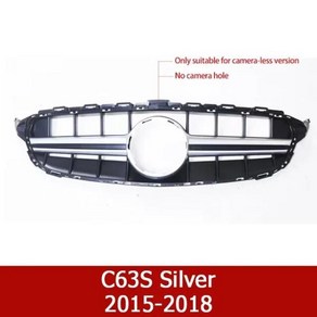 메르세데스 벤츠 C 클래스 C63S 스타일 W205 2015-2018 용 자동차 레이싱 프론트 그릴 상부 범퍼 후드 메, 02 Silve, 1개