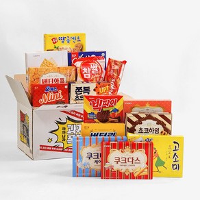 까까나라 국가대표 대용량 사무실 과자 간식 럭키박스 15p, 1세트, 크라운 쵸코하임 284g, 크라운 국희땅콩샌드 372g, 크라운 크라운산도 딸기 323g, 크라운 참쌀설병 128g, 크라운 쿠크다스 화이트토로테 288g, 오리온 고소미 216g, 크라운 버터 와플 316g, 해태 에이스364g, 청우 델로스 오리지널 315g, 청우 쫀득초코칩 240g, 크라운 쿠크다스 케이크 154g, 크라운 참크래커 280g, 크라운 빅파이 딸기 216g, 해태 오예스 미니 192g, 해태 버터링 소프트 238g