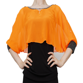 팔색조댄스 스포츠댄스복 7부 보석 망토 티셔츠, 88(2XL), 오렌지(ORANGE)