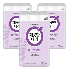 깨끗한나라 화장지 순수 소프트 3겹 엠보싱 30m 30롤x3팩[롤화장지/순수/손소독티슈/물티슈/미용티슈], 30개입, 3개