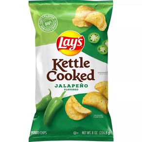 [미국직배송]레이즈 케틀 쿡 할라페뇨 감자칩 1개x226.8g Lay's Kettle Cooked Jalapeno Flavored Potato Chips - 8oz