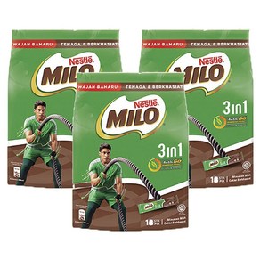 MILO 3인1 밀크 초콜릿 코코아 파우더, 3개, 33g, 18개입