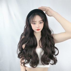 하이유니 도톰 볼륨 웨이브 펌 머리띠 65cm 긴머리 붙임 머리 피스 부분 가발