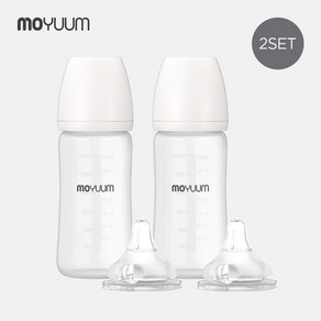 [모윰] 안심코팅 노꼭지 유리젖병 240ml 2팩 + 젖꼭지(2p), 젖꼭지 단계:4단계