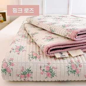 Cozy Aua 순면 60수 사계절 알러지케어 침대패드 양면 이불 패드 스프레드, 핑크 로즈