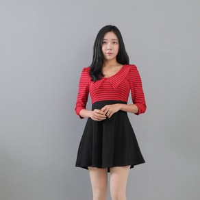 로제 미니 원피스 홀복 파티룩 클럽의상 넥 스트라이프 플레어 원피스 A0563