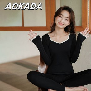 AOKADA 티셔츠 겨울 여자 발열 내의 가을 상하의 세트 따뜻한 이너웨어 덧버진 패션 순색 상의