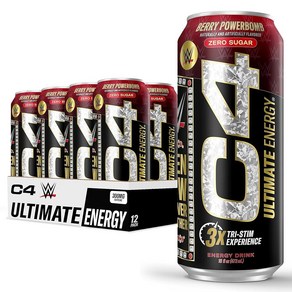 C4 Ultimate x WWE  300mg 카페인 무설탕 에너지 드링크  베리 파워밤  운동 전 퍼포먼스 드링크  473.2ml(16온스) (12팩), 16 Fl Oz (Pack of 12), 12개, 473ml