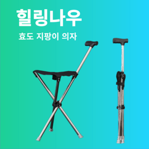 힐링나우 접이식 지팡이 의자 초경량 효도용, 1개, 블랙