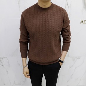 아도르클래식 트위드 꽈배기 캐시미어 라운드 긴팔 니트(ZR)