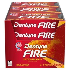 Dentyne Fie 덴타인 파이어 시나몬 계피 슈가프리 껌 16개 x 12팩, 12개