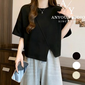 ANYOU 여성 여름 순면 반팔티 라운드넥 티셔츠 3 colos