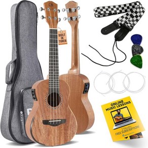 Pyle Acoustic Electic Ukulele 앰프 키트 23인치 테너 4현 프로페셔널 마호가니 우쿨렐레 w 3W 스트랩 셀룰로이드 피크 4개 기그백 청소 천 현 초보, Standad, 1개