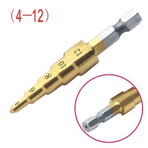 티타늄 코팅 스텝 드릴 비트 육각 생크 4-12 목재 금속 구멍 커터, 1개