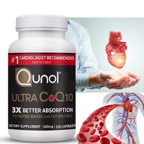 Qunol Ulta CoQ10 100mg 120캡슐 3배 더 나은 흡수 특허받은 수용성 및 지용성 천연 보조제 형태의 코엔자임 Q10, 1개, 60정