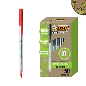 BIC 볼펜 라운드스틱 1.0mm 에콜루션 빅펜 12P, 50개, 레드