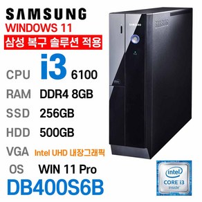 삼성중고컴퓨터 DB400S6B 인텔 6세대 coe-i3 가성비 사무용컴퓨터 윈도우11 PRO 설치, i3-6100, 8GB, SSD 256GB+ HDD 500GB, 256GB