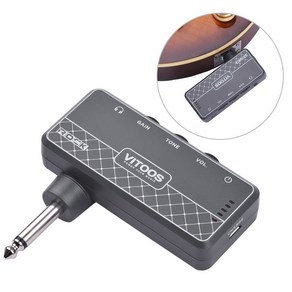 VITOOS vitoos 록 기타 헤드폰 앰프 1/4 인치 플러그 3.5mm 잭 및 AUX IN 게인 톤 볼륨 Contols 내장 충전식 배터리, 1개