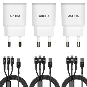 MADE IN KOREA 국산 2.1A 2USB 충전기+케이블 3개1세트, 충전기+올인원케이블, 1세트