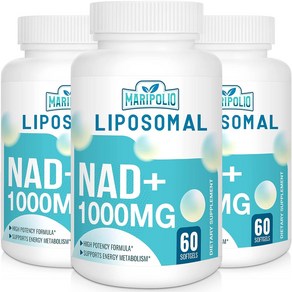 Pue 리포솜 NAD+ 보충제 1000mg  폰테시 흡수 에너지 및 DNA 방어 뇌 기능 60일 분량, 3개, 60정