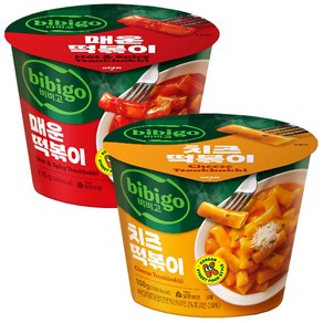 (실온보관) 비비고 컵 떡볶이 2종 (매운떡볶이 110g 치즈떡볶이 108g), 1세트, 218g