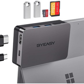 BYEASY 도킹 스테이션 6-in-1 마이크로소프트 서피스 프로 7 USBC 허브 4K HDMI PD 60W Type-C 충전 SD/TF 카드 리더기 USB 3.0