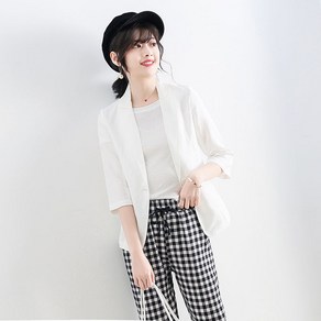 COBOTOR 빅사이즈 여성 린넨 자켓 봄 여름 가을 얇은 슬림핏 긴팔 여자 봄자켓 캐주얼 22년 linen jacket women JX0266, 화이트