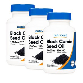 뉴트리코스트 블랙 큐민 씨드 오일 1000mg 오메가 3 6 9 소프트젤 Nuticost Black Cumin Seed Oil, 3개, 120정