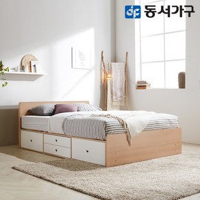 동서가구 미휴 깊은서랍 2단 슈퍼싱글 SS 수납침대+양면 매트리스 DF636031, 메이플화이트 콤비