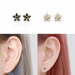 14K GOLD 정품 4mm 별 큐빅 귀걸이