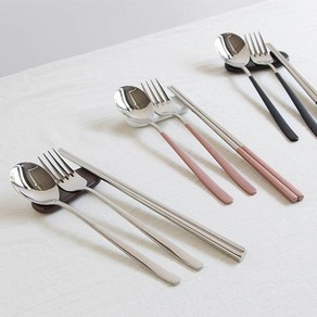 MENARE 메나르 에블리 수저 식기 모던 스테인레스 숟가락 포크 젓가락 부부 선물 세트, 실버