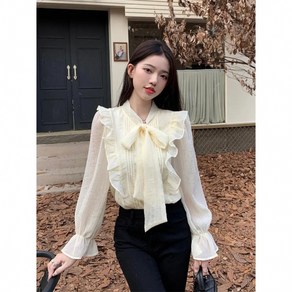 ANYOU 여성셔츠 부드러운 리본 정장 블라우스 쉬폰 면접셔츠