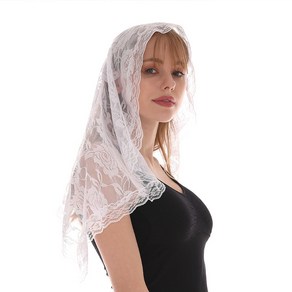 레이스 mantilla 베일 부드럽고 편안한 2 가지 색상과 흰색 스페인 스타일 로즈 레이스 베일 헤드 커버 D 모양, 하얀색