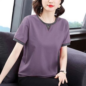 AOKADA 중년 여성 반팔 티셔츠 라운드 루즈핏 여름 엄마옷 할머니옷