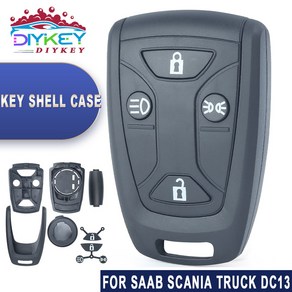 DIYKEY 스마트 원격 쉘 키 케이스 포브 교체 SAAB 스카니아 트럭 DC13 143 148 141 4X2 6X2R GRS905 R S G P 시리즈용 4 버튼, [01] 1 Piece