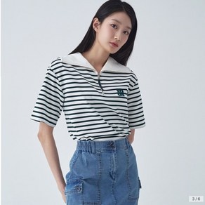 [지센] 파격할인 여성 스트라이프 집업 세일러카라 티셔츠 (색상2종)