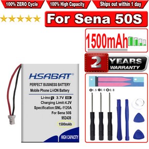 HSABAT 옥텍트 세나 50S / 30K 오토바이 블루투스 헤드셋 헬멧 인터콤 교체 플러그 1500mAh 배터리, fo Sena 50S 30K, 1개