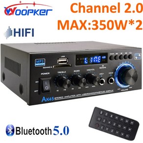 Woopke HiFi 디지털 앰프 AK45 블루투스 MP3 채널 2.0 사운드 AMP 90V-240V 지원 가정용 차량용 최대 350W * 2, 1)US Plug, 없음