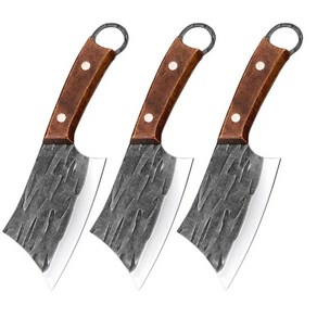 고기 식칼 주방 요리사 칼 수제 단조 뼈 정육점 나무 손잡이, 1개, 3.Knife 3pcs