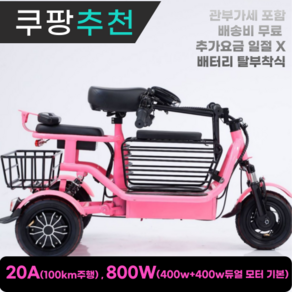 폭스가드 세발 전기자전거 듀얼모터기본 탑재 20Ah 픽업 등원, PINK